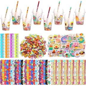 Kolewo4ever 460 Pieces Happy Birthday Party Favors Return Gifts for Birthday Party with Pencil Sharpener Eraser Sticker Slap Bracelet Cup with Lid