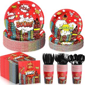 Zhehao 210 Pcs Hero Party Supplies Serves 30, Hero Themed Paper Plates Napkins Cups and Tableware Sets for Birthday Baby Shower Party Supplies Decor(Blue)