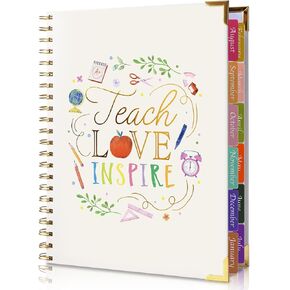 Teacher Planner 2025-2026 Academic Year, Weekly & Monthly Teacher Lesson Planner from AUG. 2025-JUL. 2026, Storage Pocket, Gold Foil Cover, Monthly Quotes，Stickers, Laminated Tabs（8.5" x 11"）