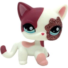 Mini Pet Toys #2291 Pink White Sparkle Glitter Short Hair Cat Animal Figure