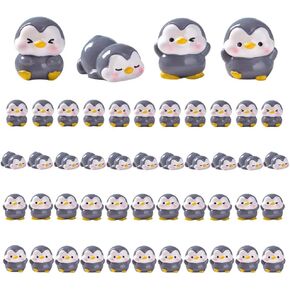 48 تماثيل البطريق المصغرة - نماذج حيوانية لطيفة للحديقة الخيالية ، كوبر كيك ، ديكور المناظر الطبيعية الصغيرة (رمادي) in Kuwait