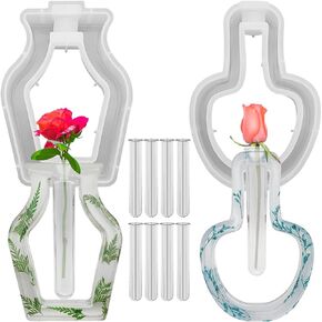 DaKuan Silicone Resin Mold Set – Includes 2 Unique Hydroponic Vase Molds and 8 Test Tubes, DIY Epoxy Molds for Flower Decoration, Home Crafts, Gift Making