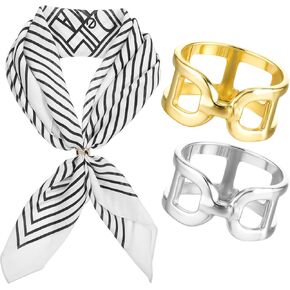 Scarf Rings And Slides For Scarves 2 Pcs Gold Scarf Clip Wide Band Chunky Chain Silk Scarf Buckle For Women Girls Shawl Clips Scarf Clasp Holder Scarves Pin For Clothing Decoration (Gold, Silver)