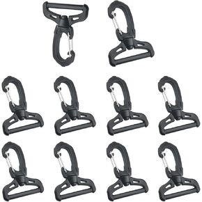 10PCS Plastic Elastic Swivel Hook Buckle 38mm/1.5 inch I.D. Loop Webbing Belt Luggage Bag Mountaineering Buckle Outdoor Camping Hook Buckle Activity Dog Buckle For Fabric Binding Black