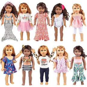 20pc Clothes Set for American 18" Doll w 10 Different Outfits- Includes Full Outfits & Accessories: Dresses, Bathing Suits, Hats, Hair Bands, Pants, Shirts- Gift Set for Girls & Doll Collectors
