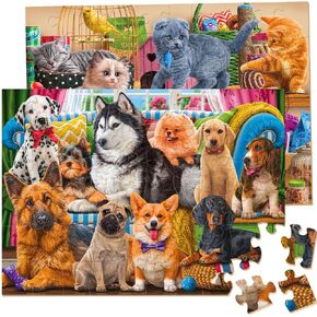 Puzzles for Kids Ages 4-6 – 2 x 60 Pieces Cats & Dogs Learning Educational Jigsaw Puzzles, Puzzles for Kids Ages 6-8 Gifts for Girls Boys