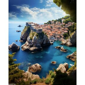 WUIVCTR DIY Paint by Numbers on Canvas, Dubrovnik, Croatia, Nature, Sea View, Paint by Numbers Kits for Adults, Canvas Painting Gift Kit for Modern Home Wall Decor, 40x50cm