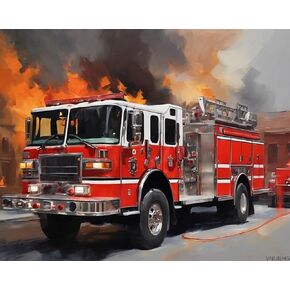 Vnuiehg DIY Paint بأرقام للبالغين Fire Truck Fire -Firedighter Canery Diy Paint Painting Danvas Canvas with Brushes Decorations Homes 16 × 20 بوصة
