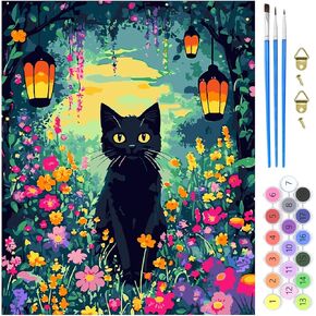 MXJSUA Cat Paint by Number Kits for Adults Beginner, Garden Flowers Paint by Numbers Kit On Canvas Adults' Paint-by-Number Kits DIY Oil Painting Kits for Gift Home Wall Decor 16x20 Inch