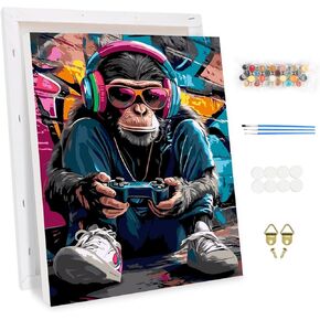 KEYIFA Paint by Numbers Adult Kit with Frame, 12x16 in, Funny Orangutan, Easy Painting Kits for Beginners, Paint on Clear Colored Canvas, Acrylic Pigment Drawing Paintwork, DIY Home Wall Decor