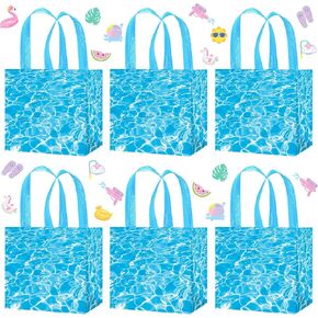 Ocean Wave Favor Bags 12PCS Water Print Gift Bags Summer Pool Birthday Party Supplies Non-woven Ocean Party Goodie Bag with Handles for Beach Theme Baby Shower Decor