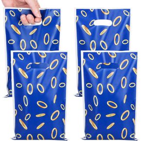PintreeLand 40PCS Video Game Party Favor Bags, Blue and Gold Ring Design Plastic Goodie Bags for Gaming Birthday Party