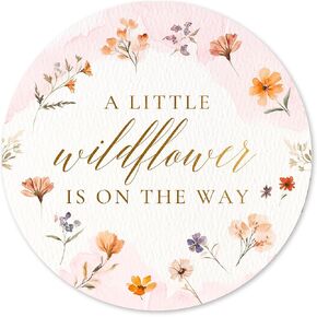 Mobiusea Creation Girl Baby Shower Label - A Little Wild Flower is on The Way | 60pcs 2" Waterproof Gold Foil Sticker | Baby Shower Decorations and Favor Labels for Girls