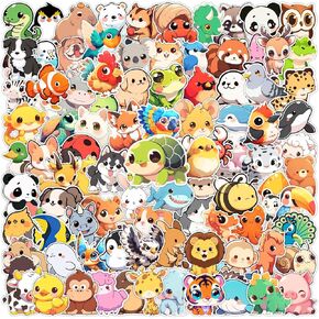 100pcs ملصقات حيوانية لطيفة للأطفال ، ملصقات زجاجة ماء للمراهقين ، حزمة ملصقات الفينيل المقاومة للماء ، ملصقات كرتون kawaii الجمالية لأمتعة الكمبيوتر المحمول تزلج الكمبيوتر Hydroflask Phone Phone