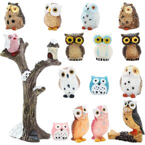 ONEST 15 Pieces Mini Owl Figurines Playset Hand Painted Tiny Owls Realistic Detailed Resin Owl Figures Toys Small Owl Figurines for Kids Adults