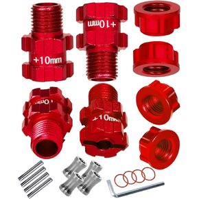 RC Aluminum 14mm to 17mm Wheel Hex 10mm Extended Wheel Hub Drive with Anti-dust Cap Nuts Upgrades Part for 1/10 Granite Senton New Big Rock Typhon 3S BLX,Red