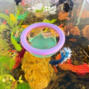 Floating Betta Fish Hideaway, Aquarium Suspended Resting Spot, Feeder for Small Fish and Shrimp, 3D Printed, Decorative Floating Cave Accessory for Aquariums. (Color)