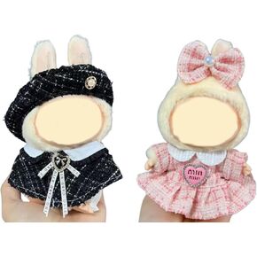 2Pcs-Clothes for Labubu acessories, Handcrafted 17cm for Labubu Clothes Set , Premium Fashion for Doll Outfit with Accessories, Fashions Stylish Luxury Chic Doll Clothes Set Style Set(Black&Pink)