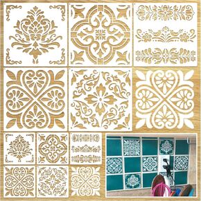 Mexican Talavera Stencils for Painting on Walls Wood, 12 Inch Reusable Drawing Art Paint Stencil for Tile Floor Crafts Furniture Canvas Wallpaper (Mexican10)