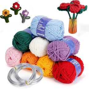 Caydo Aluminum Craft Wire and Acrylic Yarn Skeins, for Beginner for DIY Handicraft Making, 8x25g Yarn & 2 Roll 5M x 3 mm Wire