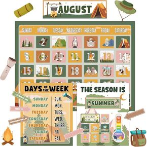 Safari Jungle Animals Calendar Bulletin Board Set for Classroom Decoration Wild Calendar Season Weather Chart Animal Simply CTP Paper-Cuts for Back to School Teacher Nursery Chalkboard Wall Door Decor