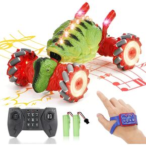 Gesture Sensing RC Car,Dinosaur RC Toys car for Kids,2.4GHz LED RC Car, 4WD Rotation RC Stunt Car with Lights and Music,4WD Stunt Cars Toys for Kids Ages 6-12 yr Gifts for Boys Girls (Red)