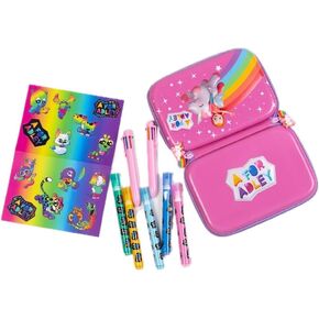 A FOR ADLEY Unicorn Rainbow Art Pouch and Pencil Case, A Fun Way to Store All Your Coloring And Drawing Necessities Complete With Custom Markers, Pens and Stickers