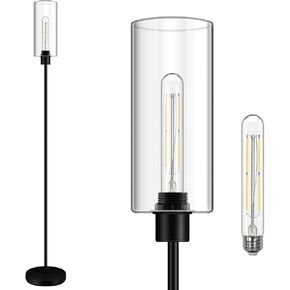 BoostArea Modern Standing Floor Lamp with Seeded Glass Shade, Simple Design, Tall, for Bedroom, Office, Kids Room, Reading