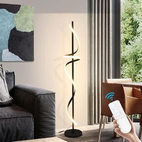 Modern Floor Lamp with Remote Control, Dimmable LED Floor Lamp for Living Room, 48W Spiral Floor Light with 3 Color Temperatures, Chrome Standing Tall Lamp for Bedroom Dining Rooms Home Offices