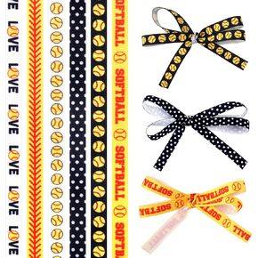 6 Rolls/18 Yards Baseball Ribbons, Sports Softball Bands Soft Ball Ribbons Grosgrain Bands for Gift Wrapping Sports Party Supplies for DIY Crafts Hair Bow Decoration