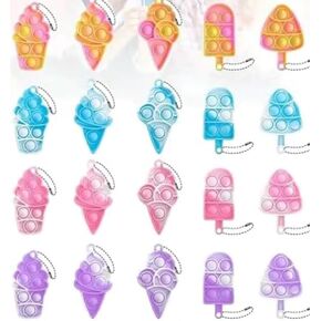 20Pcs Ice Cream Mini Pop Push Keychain Fidget Toy Pack,Mini Pop Push it Bubble Fidget Toy Keychain Simple Fidget Toys