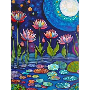 Lucky Puzzles 'Moonlit Water Lilies' | 500 Piece Jigsaw Puzzle for Adults | Stunning Artwork of Moonlit Waterlilies in a Serene Pond | Great for Relaxation and Display for Puzzle Enthusiasts