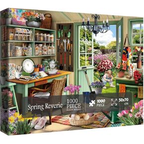 Beautiful Spring Garden Puzzles for Adults 1000 Pieces Nature, Colorful Flower Plant Art House Jigsaw Puzzles, Pretty Rose Floral Daisy Cabin Puzzle