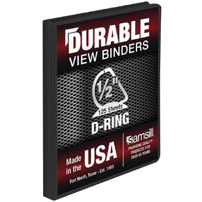 Samsill Durable 0.5 Inch Binder, Made in The USA, D Ring Binder, Customizable Clear View Cover, Charcoal Black, Holds 125 Pages