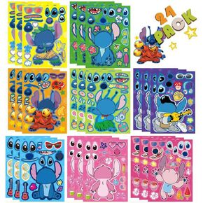 24 Sheets Cute Stickers,Mixed & Matched with 8 Designed Characters(3 of Each) Stickers, Cartoon Party Favors, Gifts for Her (Blue)