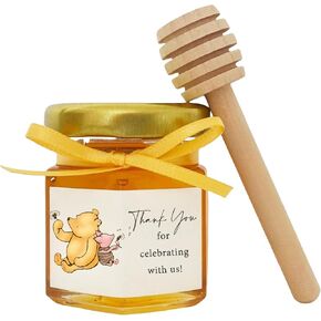 80PCS Classic Pooh Honey Jar Stickers for Baby Shower and Birthday Thank You Stickers Labels Winnie Party Decoration Supplies Dessert Food Decor