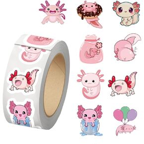 500Pcs Cute Axolotl Roll Stickers Waterproof Vinyl Cute Drawing 10 Style Decals for Phone Laptop Water Bottle Notebook Luggage Computer Envelope Decor for Kids