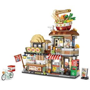 Street View Noodle Shop Mini Building Blocks, MOC Creative Building Toys Model Set for Girls 7-9 Years Old, 870 PCS Simulation Architecture Construction Toy, Gift Idea for Kids Adults