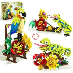 HOGOKIDS Animals Parrot Frog Lizard Building Set - 3 in 1 Flowers Botanical Animal Figures Building Toy for Home Decor Display Transforms Constructions Learning Gift for Adults Kids Boys Girls(672PCS)