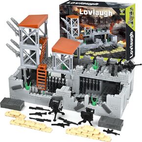 WW2 Military Base Building Brick Set - 467PCS Defense Base with Guard Tower, Rotating Machine Gun, Light Weapons, Sandbags & Weapon Storage Room for Army Minifigures, Toy for Kids & Adults