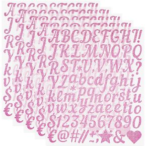 5 Sheets/435 Pieces Glitter Letter Stickers, 1 Inch Pink Vinyl Letter Stickers Self Adhesive Alphabet and Number Sticker for Scrapbooking DIY Crafts Classroom Decor Graduation Cap Decoration