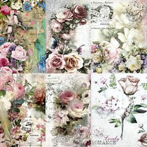 Rose Theme Rice Paper, 8 x 10.5 inch (6pc) - 6 Designs for Scrapbooking Cards Crafts Decoupage by Craft Kreatively