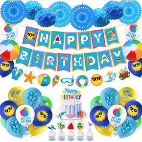 Pool Party Decorations, Summer Birthday Beach Themed Party Decorations, Summer Balloon Kit Tropical Balloons Banner Cake Topper for Hawaiian Luau Party Supplies