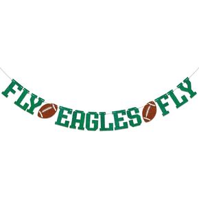 Fly Eagles Fly Banner - Football Birthday Decorations, Game Day Party Decorations, Go Eagles Banner, Eagles Party Decoration Supplies Green Glitter
