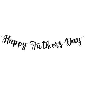 Happy Fathers Day Decorations Banner Black Glitter, Father's Day Decor Sign Banner Backdrop Background for Office Classroom Home Fireplace Mantle Wall Photo Props Photography