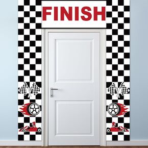 3 Pcs Race Car Birthday Party Decorations Checkered Flags Backdrop Racing Themed Photo Booth Props Let's Go Racing Hanging Banner Background for Boys Fan Baby Shower One Happy Dude Party Supplies
