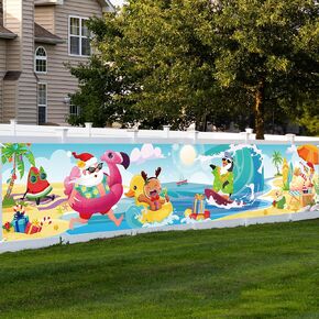 HOWAF Summer Christmas Yard Sign Banner, Tropical Christmas Fence Banner Decorations for Yard Sign Santa Summer Xmas Hawaii Xmas Mele Kalikimaka Party Decor