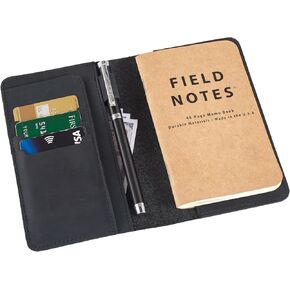 D® Genuine Leather Cover for Field Notes Moleskine Cahier Handmade Travel Journal Cover with Pen Loop Pocket Size for 3.5" x 5.5" Notebooks (Coffee)