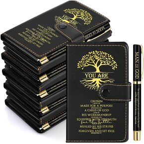 Thenshop Christian Gifts Church Bible Verse Leather Prayer Journal A6 Religious Notebook Scripture Notepad with Pen for Men Women Sunday School VBS Gifts(Brown,20 Sets)