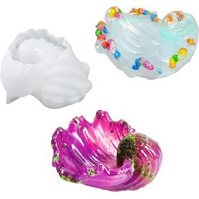 Conch Shell Resin Tray Mold, 3D Sea Wave Shell Bowl DIY Silicone Molds for Epoxy Resin,Plaster,Cement,Suitable for Making Candy/Jewelry Storage Containers, Candle Holders/Cups